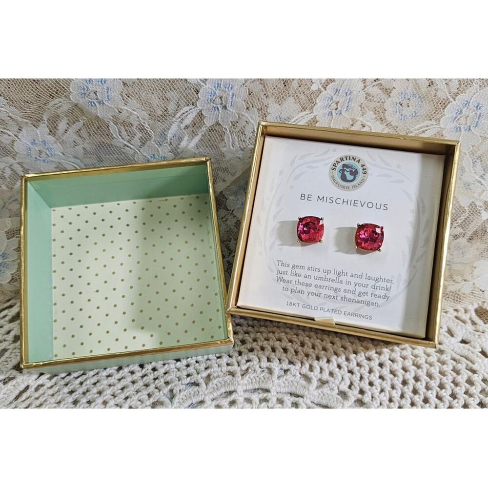 Spartina 449 Pink Crystal Be Mischievous 18kt Gold Plated Stud Earrings